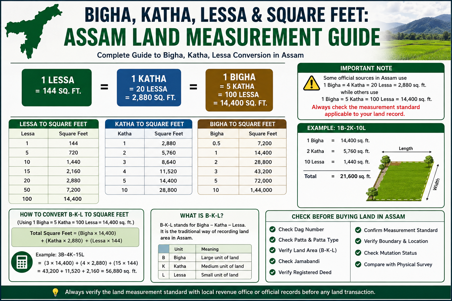 igha, Katha, Lessa & Square Feet: Assam Land